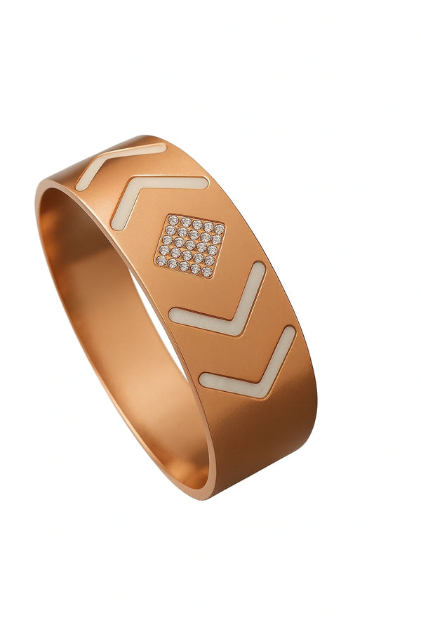 Rose Gold Enamel Bangle with Diamond Accent
