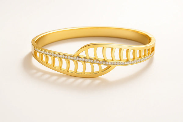Leaf Inspired Anti tarnish Gold plated Bangle