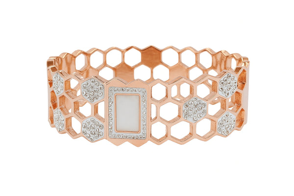 Rose Gold Honeycomb Bangle with Diamond Detailing