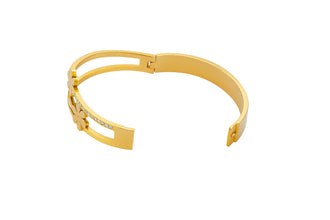 Colorful Floral Enamel Gold Bangle with Diamond Accents