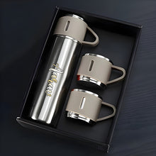 Customized Stainless Steel Vacuum Flask Set with 3 Cups – 500ML | Personalized Name Bottle Gift Combo for Boyfriend, Girlfriend, Employee