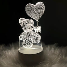 3D Illusion LED Night Lamp with Teddy Bear Holding Heart Design
