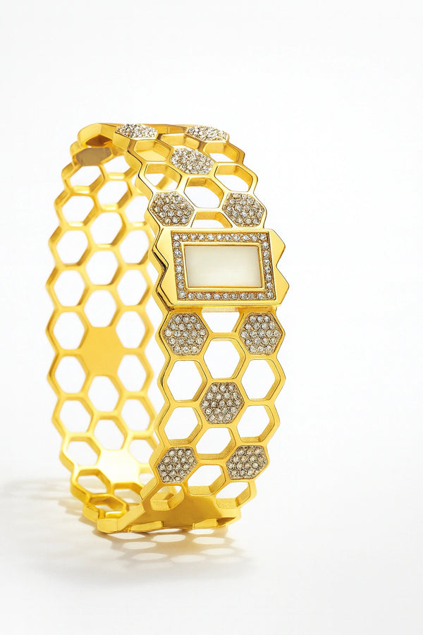 Radiant Honeycomb Anti tarnish Gold Plated Bracelet