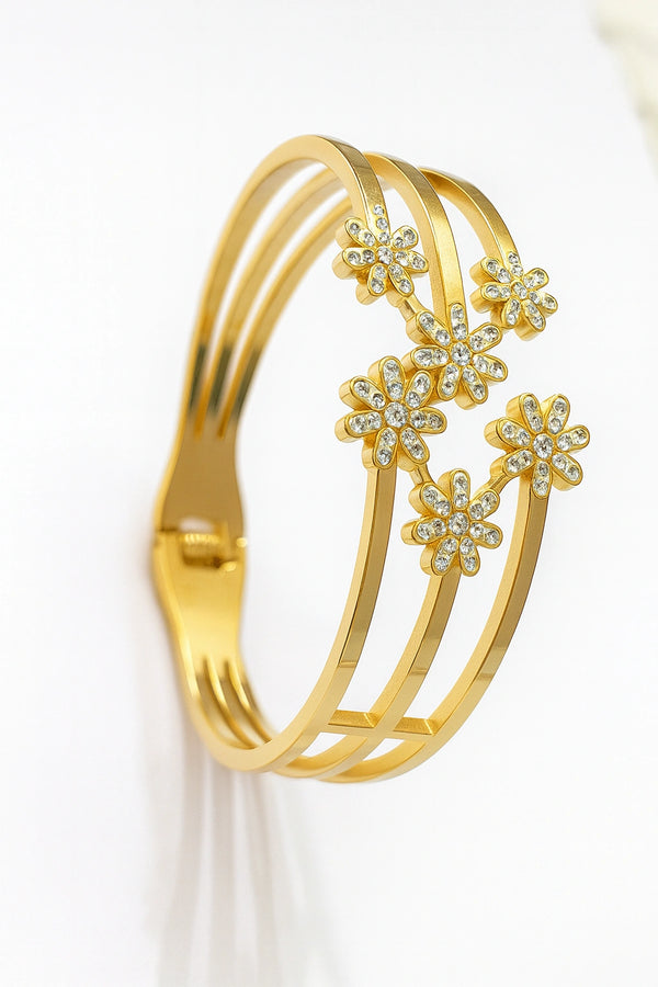 Floral Diamond Cluster Gold Bangle