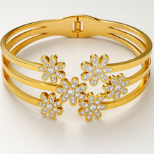 Floral Diamond Cluster Gold Bangle