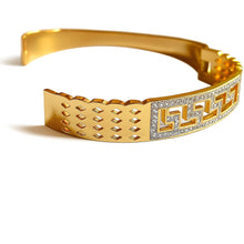 Greek Key Diamond-Studded Gold Bangle