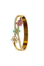 Colorful Floral Enamel Gold Bangle with Diamond Accents