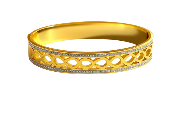 Gold Filigree Bangle with Diamond Borders