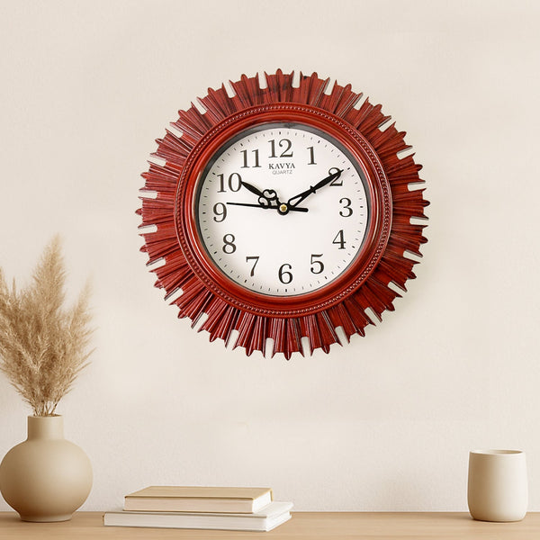 Wooden Look Round Wall Clock - Battery Operated, Easy-to-Read, Plastic Design for Home/Office